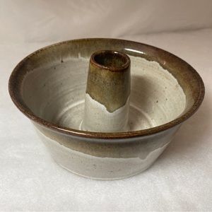 Salt & Drip Glazed Pottery Bundt Cake Pan Brown Glaze Small Size 6.5”D. Marked.